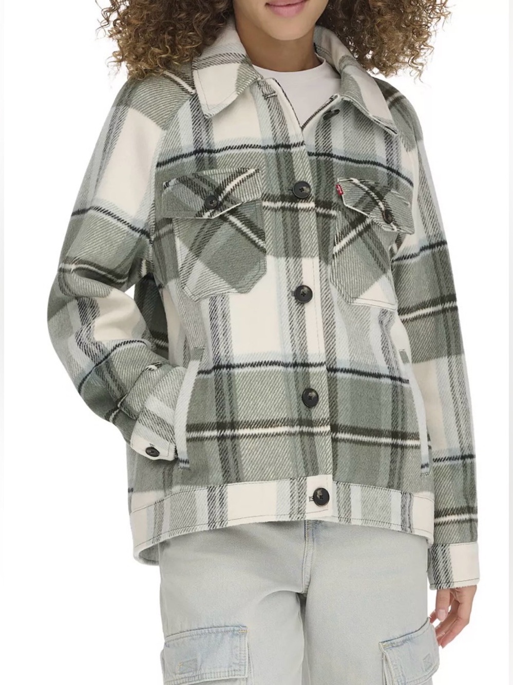 NWT [Levi's] Plaid Wool Blend Raglan Sleeve Shirt Shacket Jacket Green Women’s M